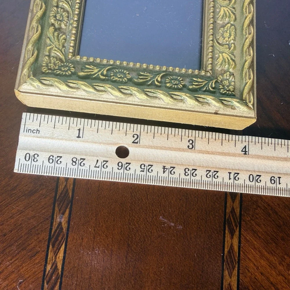 Vintage Ornate Floral Gold Green Picture Frame Size‎ 3x2 Grandmillennial Baroque